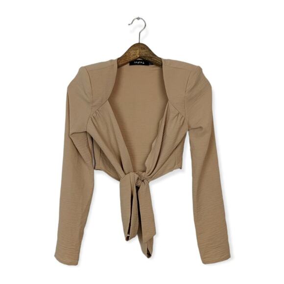 Asos NaaNaa Nude Blazer Style Front Tie Crop Top Size 4 - Picture 1 of 7